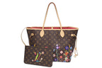 Louis Vuitton Monogram LV TM Neverfull MM Tote Bag Takashi Murakami Brown Gold