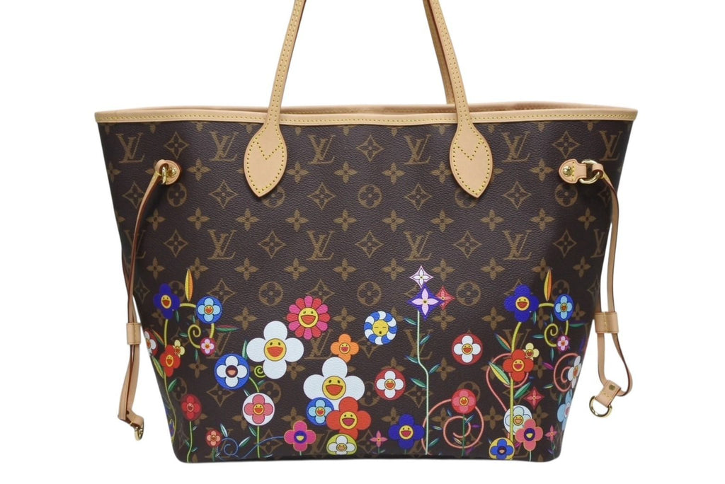 Louis Vuitton Monogram LV TM Neverfull MM Tote Bag Takashi Murakami Brown Gold — view 3