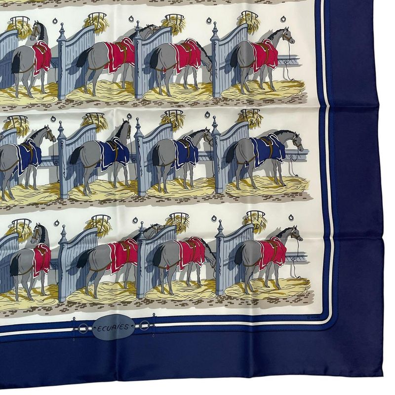 Hermes Silk Scarf Carre 90 Ecuries Stable Navy Box — view 6