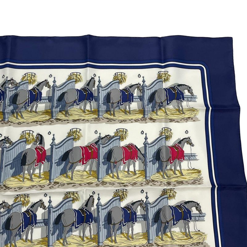 Hermes Silk Scarf Carre 90 Ecuries Stable Navy Box — view 4