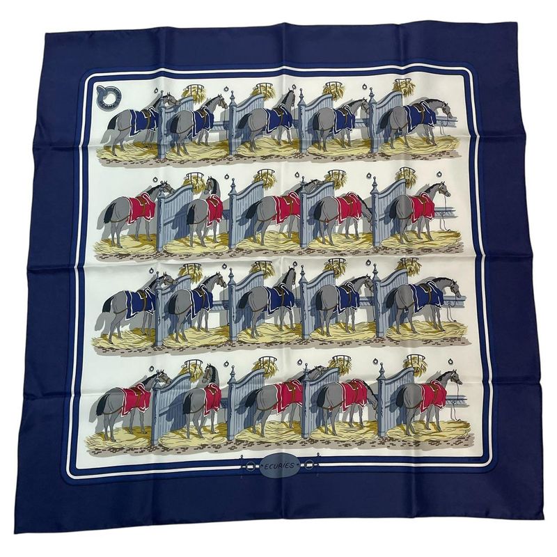 Hermes Silk Scarf Carre 90 Ecuries Stable Navy Box — view 2