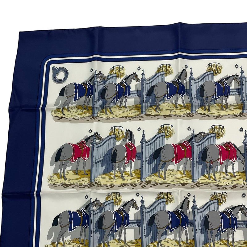 Hermes Silk Scarf Carre 90 Ecuries Stable Navy Box — view 3