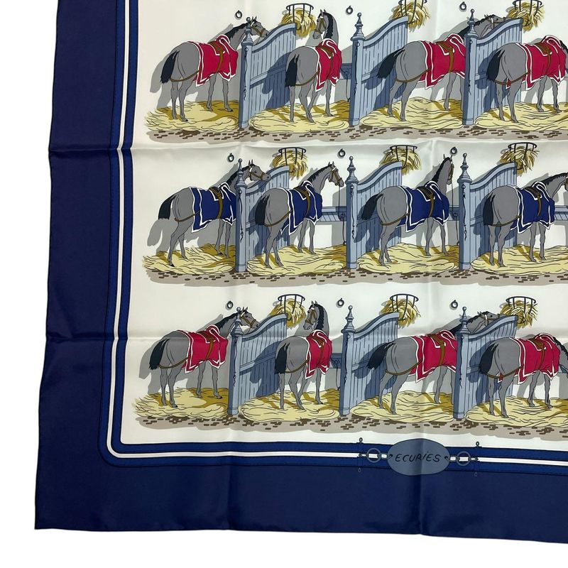 Hermes Silk Scarf Carre 90 Ecuries Stable Navy Box — view 5