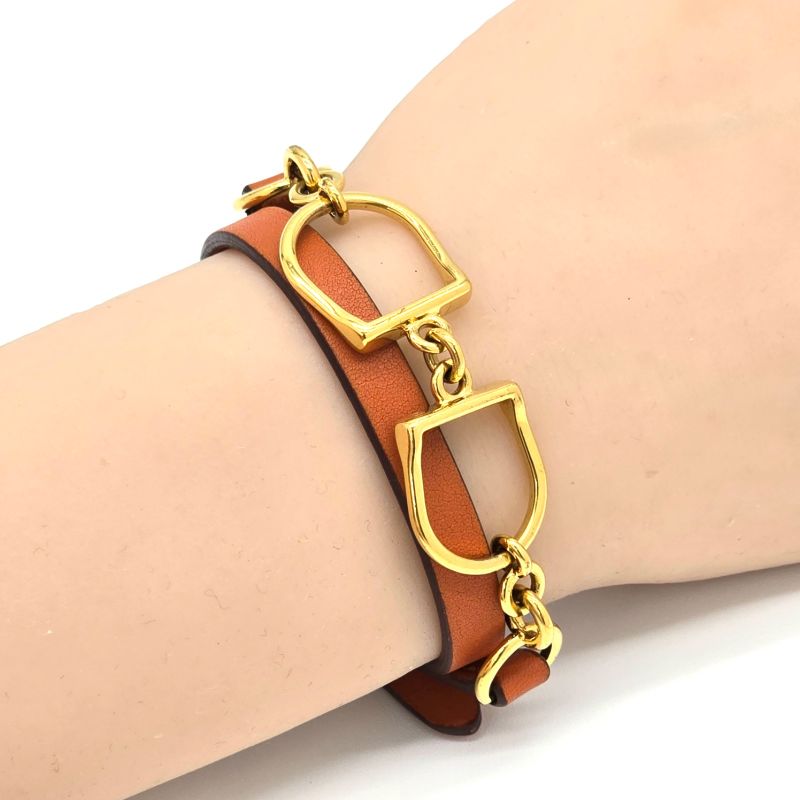 Hermes Leather Bracelet Etrier Double Tour Wrap O Stamp T2 arm Circumfere — view 3