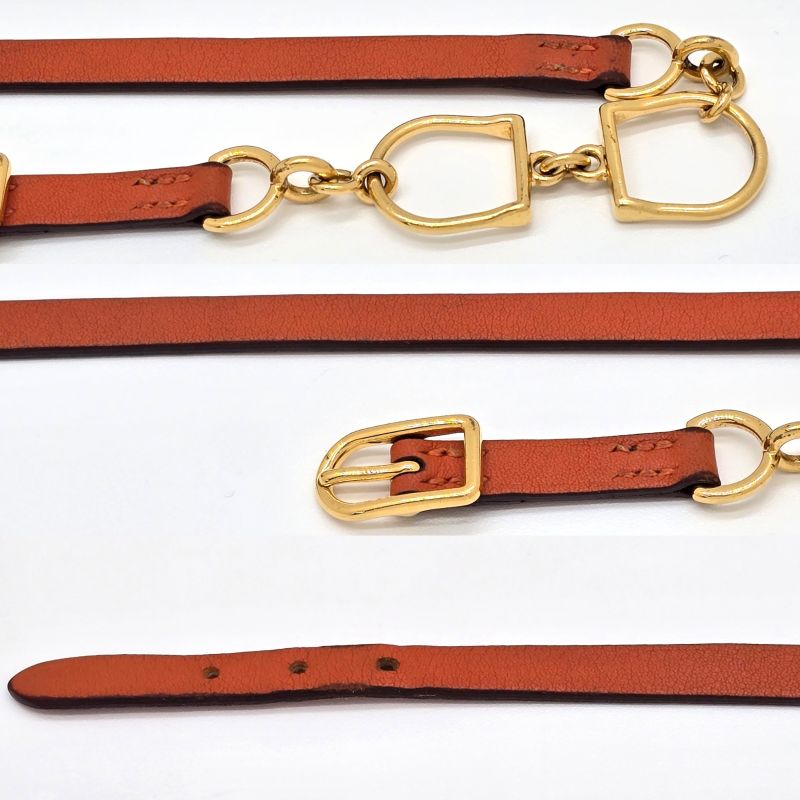 Hermes Leather Bracelet Etrier Double Tour Wrap O Stamp T2 arm Circumfere — view 6