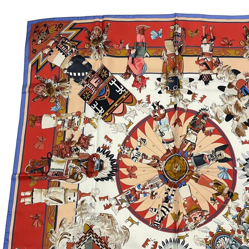 Hermes Scarf Silk Carre 90 Kachinas Ethnic Red Box — view 3