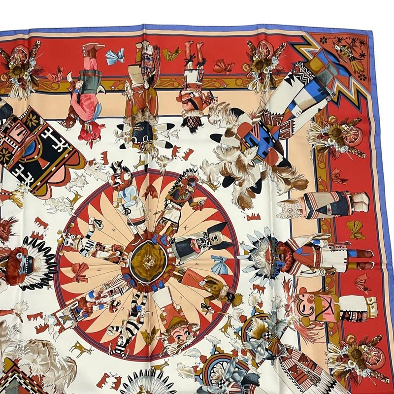 Hermes Scarf Silk Carre 90 Kachinas Ethnic Red Box — view 4