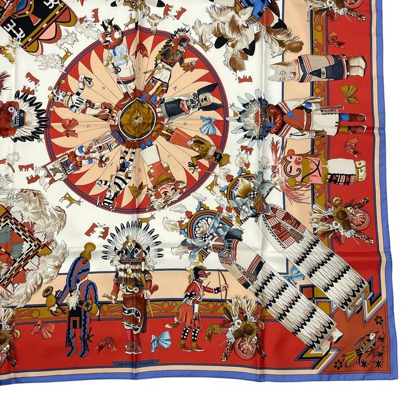 Hermes Scarf Silk Carre 90 Kachinas Ethnic Red Box — view 6