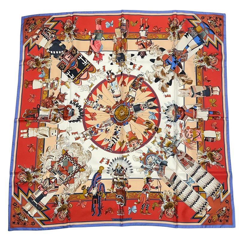 Hermes Scarf Silk Carre 90 Kachinas Ethnic Red Box — view 2