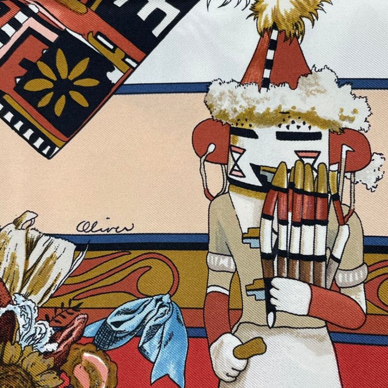 Hermes Scarf Silk Carre 90 Kachinas Ethnic Red Box — view 7