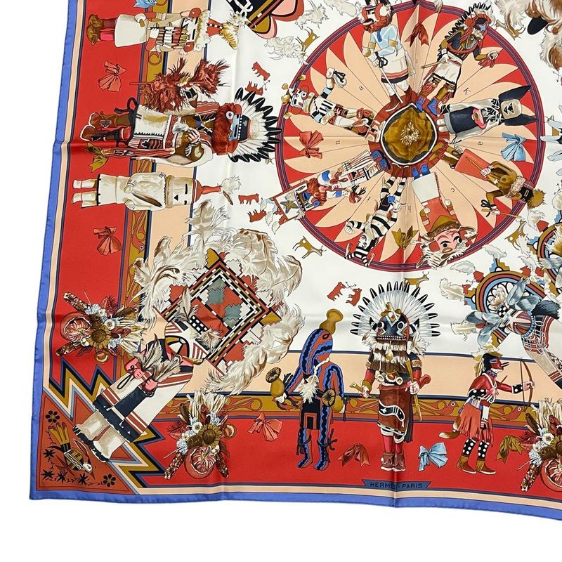 Hermes Scarf Silk Carre 90 Kachinas Ethnic Red Box — view 5