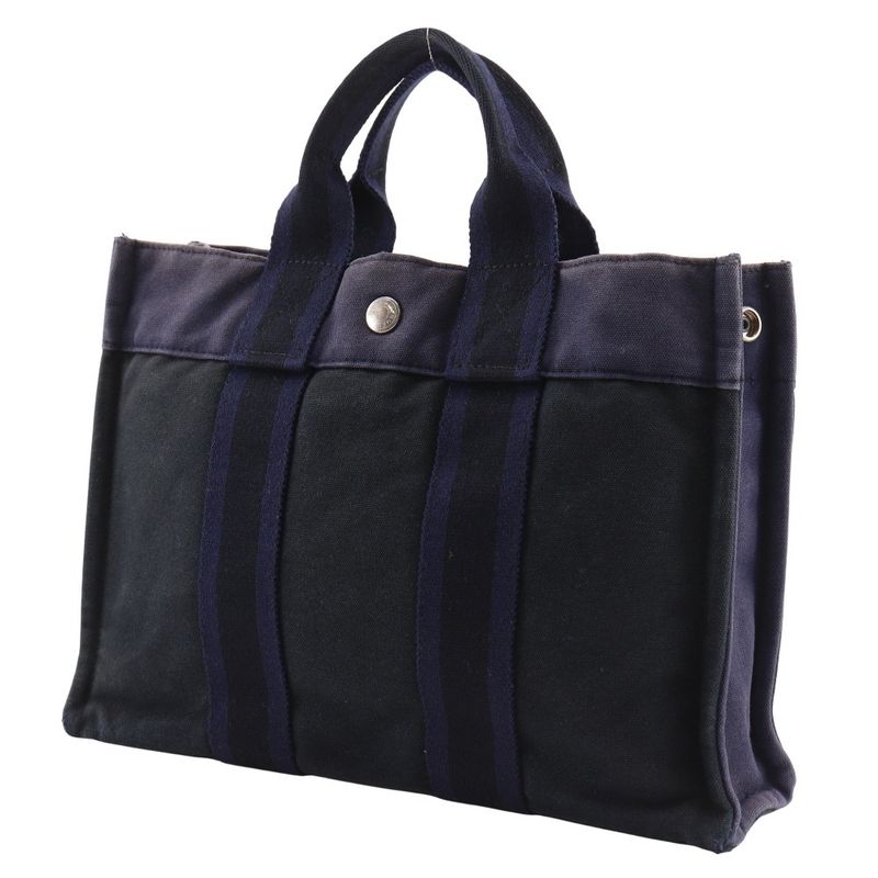 Hermes Sac Fourre Tout PM Cotton Canvas Black Navy Handbag — view 3