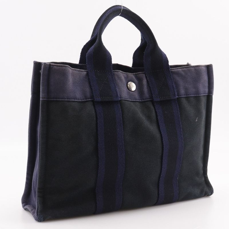 Hermes Sac Fourre Tout PM Cotton Canvas Black Navy Handbag — view 4