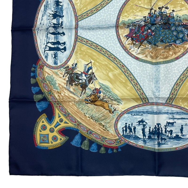 Hermes Carre 90 Scarf Silk Cavaliers Peuls Horseman Of The Pool Tribe Navy — view 5