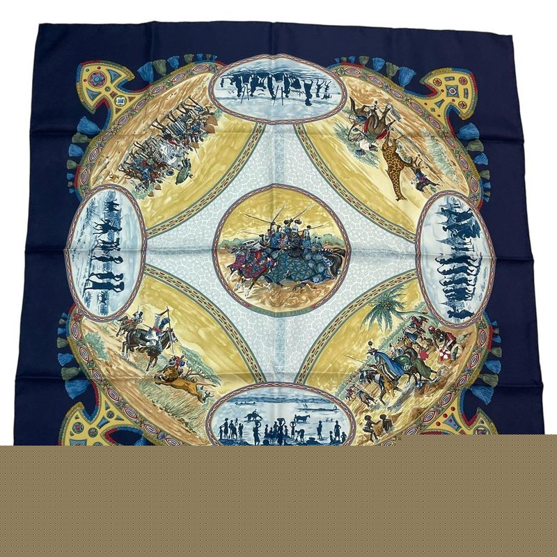 Hermes Carre 90 Scarf Silk Cavaliers Peuls Horseman Of The Pool Tribe Navy — view 3