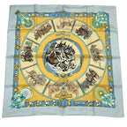 Hermes Carre 90 Chevaux de Trait Horse Silk Scarf Blue — view 2