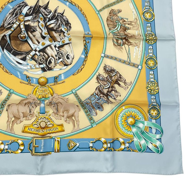 Hermes Carre 90 Chevaux de Trait Horse Silk Scarf Blue — view 6