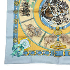Hermes Carre 90 Chevaux de Trait Horse Silk Scarf Blue — view 5