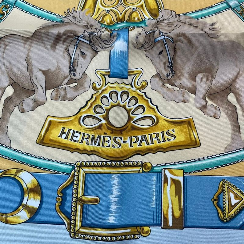 Hermes Carre 90 Chevaux de Trait Horse Silk Scarf Blue — view 7