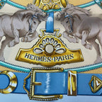 Hermes Carre 90 Chevaux de Trait Horse Silk Scarf Blue — view 7