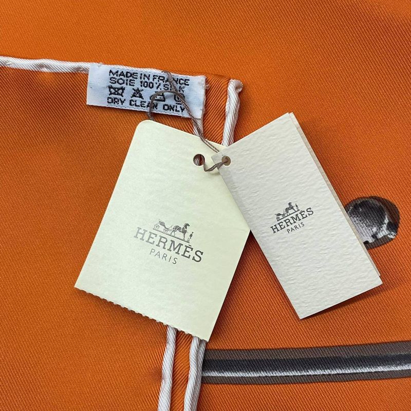 Hermes Carre 90 Vif Argent Silver Drop Scarf Silk Orange Box — view 9
