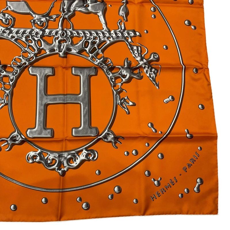 Hermes Carre 90 Vif Argent Silver Drop Scarf Silk Orange Box — view 6