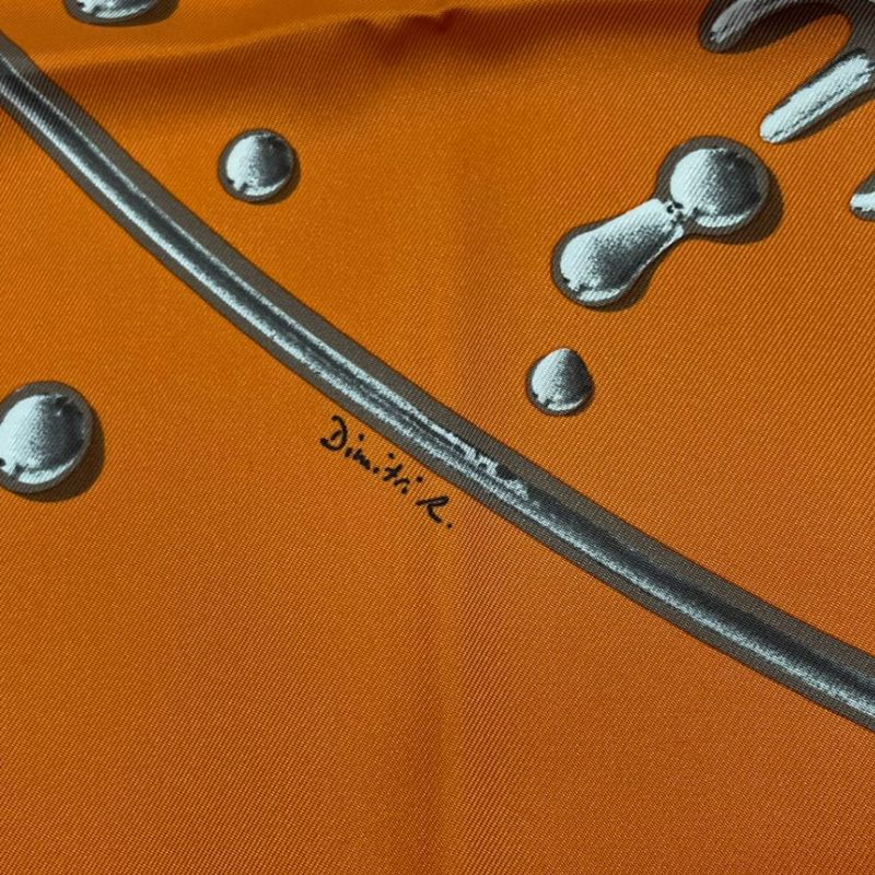 Hermes Carre 90 Vif Argent Silver Drop Scarf Silk Orange Box — view 7