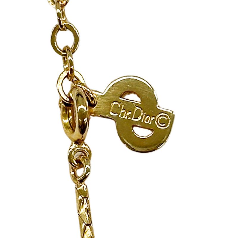 Dior Necklace Rhinestone Redstone Gold Accessories Pendant — view 7