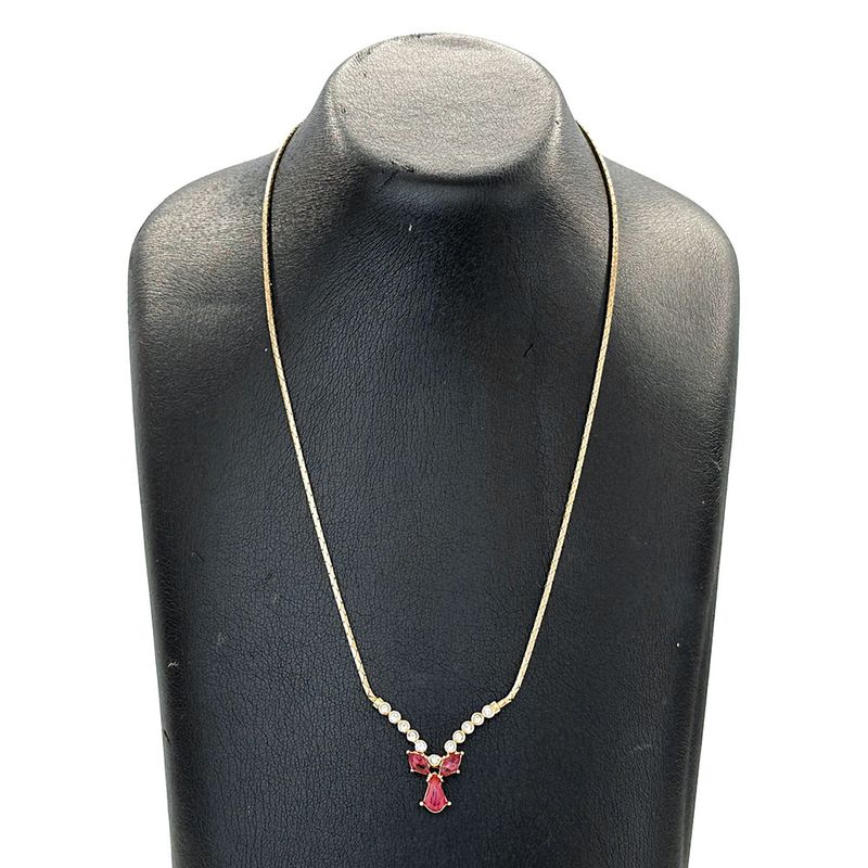 Dior Necklace Rhinestone Redstone Gold Accessories Pendant — view 6