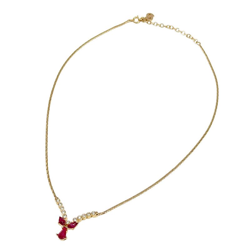 Dior Necklace Rhinestone Redstone Gold Accessories Pendant — view 3