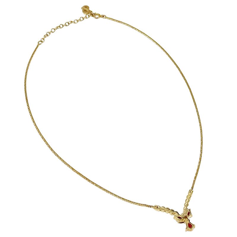 Dior Necklace Rhinestone Redstone Gold Accessories Pendant — view 4