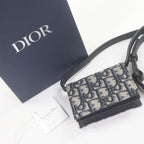 Dior Homme Canvas Leather Oblique Shoulder Strap Nano Pouch Beige Navy — view 3