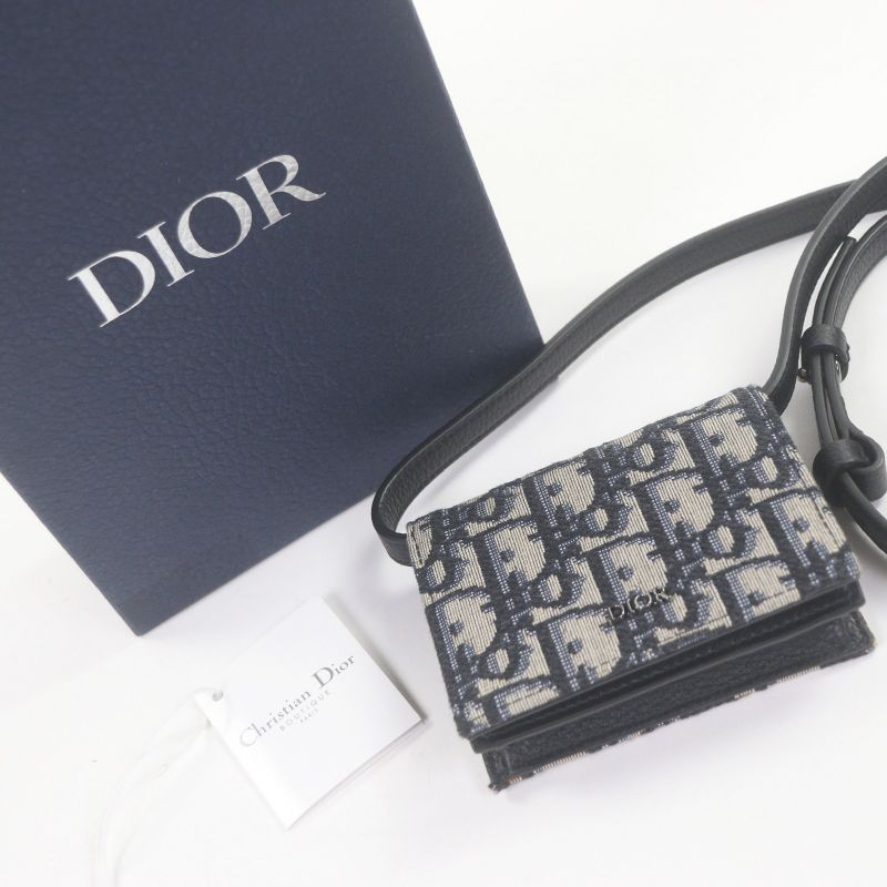 Dior Homme Canvas Leather Oblique Shoulder Strap Nano Pouch Beige Navy — view 3