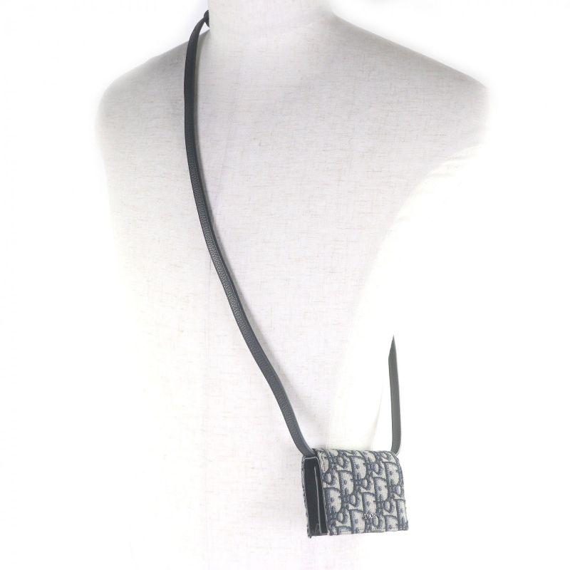 Dior Homme Canvas Leather Oblique Shoulder Strap Nano Pouch Beige Navy — view 4