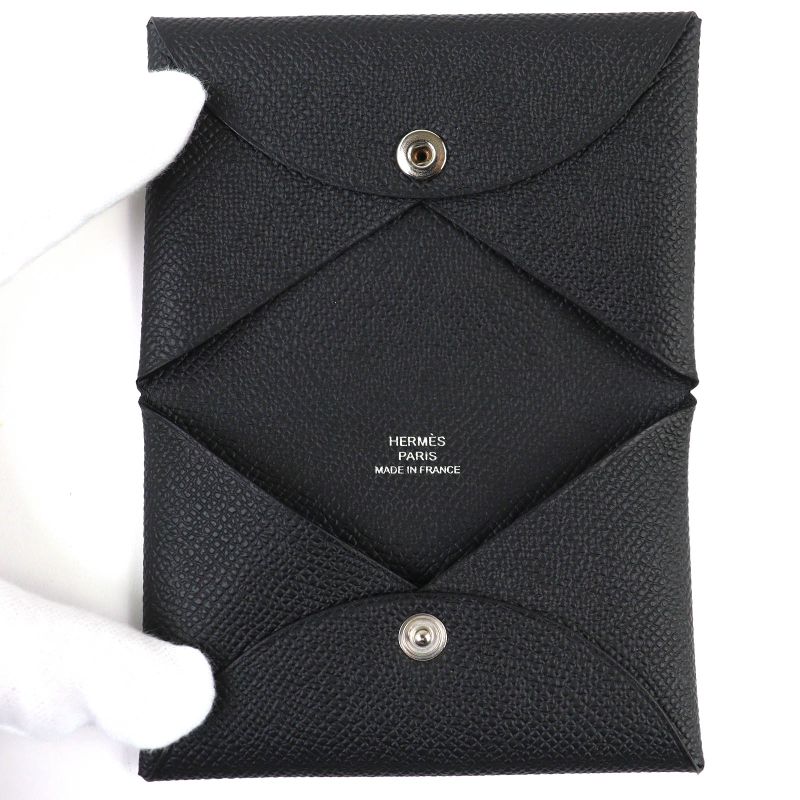 Hermes Calvi Veau Epsom Silver Hardware Business Card Holder Coin Case — view 7