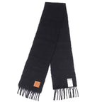 Loewe Mohair Wool Anagram Leather Patch Long Muffler With Fringe Black Scarf — view 2