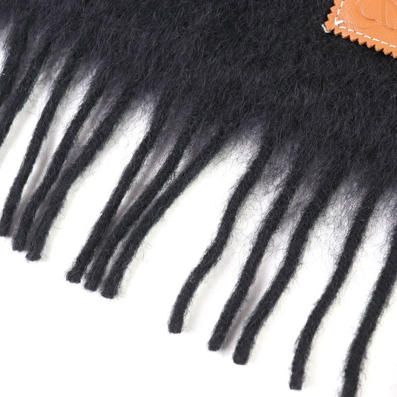 Loewe Mohair Wool Anagram Leather Patch Long Muffler With Fringe Black Scarf — view 5