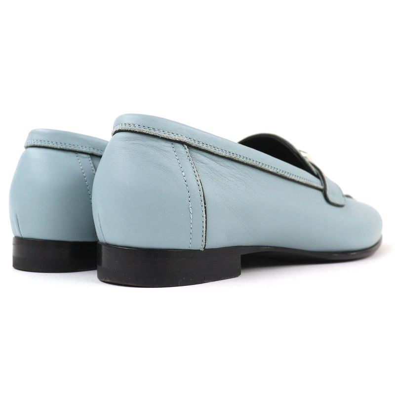 Hermes Z Constance Moccasin Shoes Leather Loafers Light Blue — view 7
