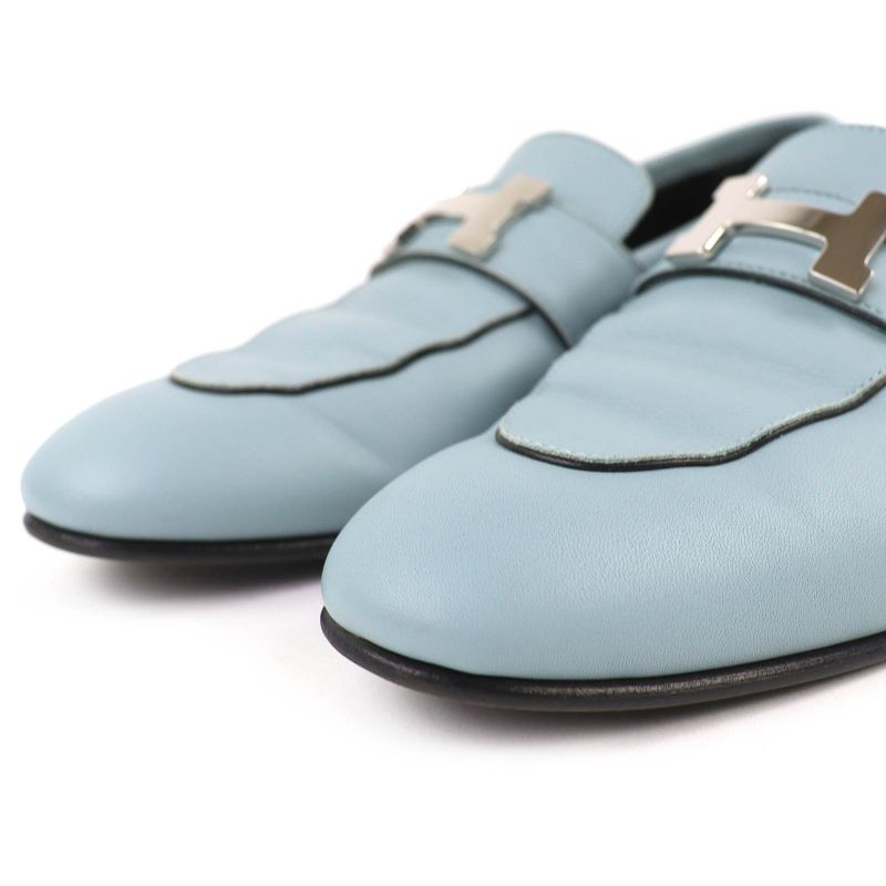 Hermes Z Constance Moccasin Shoes Leather Loafers Light Blue — view 5