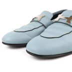 Hermes Z Constance Moccasin Shoes Leather Loafers Light Blue — view 5