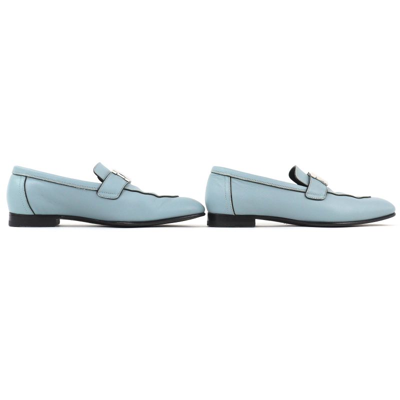 Hermes Z Constance Moccasin Shoes Leather Loafers Light Blue — view 4