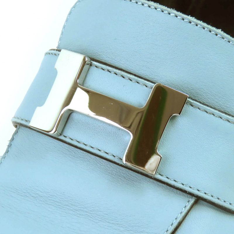 Hermes Z Constance Moccasin Shoes Leather Loafers Light Blue — view 9