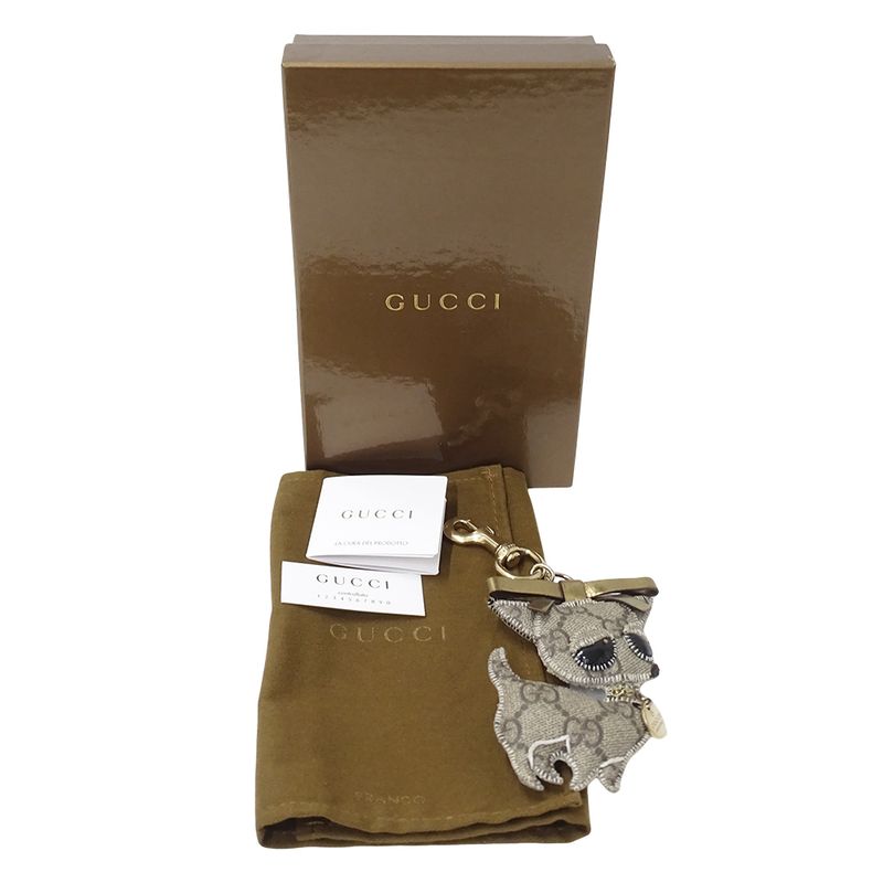 Gucci Key Holder Gucciori Chihuahua GG Supreme Beige Brown Dog — view 6