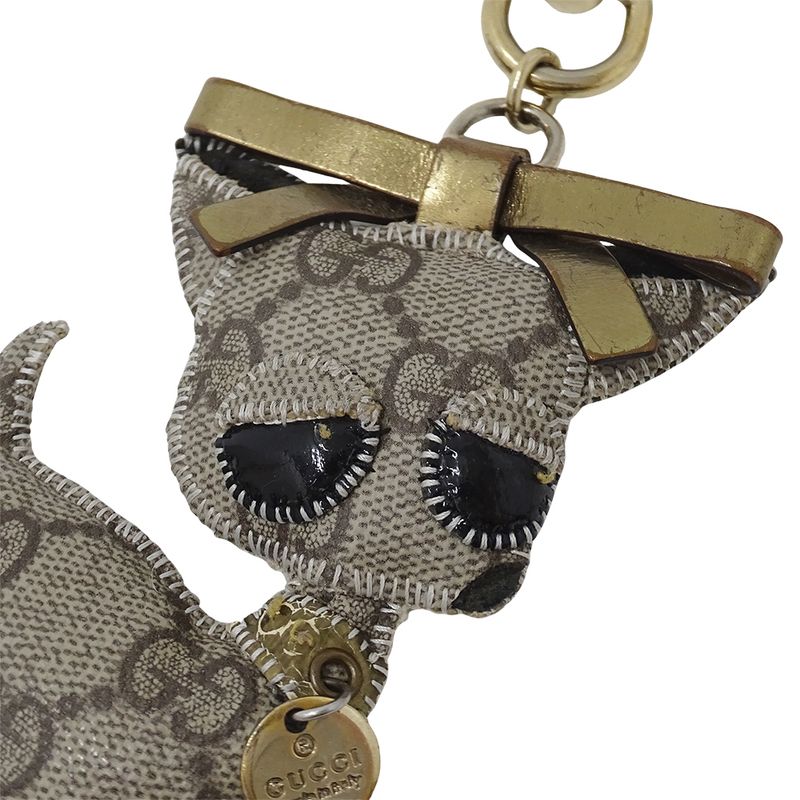 Gucci Key Holder Gucciori Chihuahua GG Supreme Beige Brown Dog — view 4