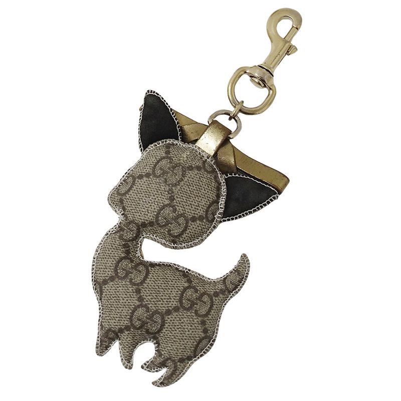 Gucci Key Holder Gucciori Chihuahua GG Supreme Beige Brown Dog — view 2