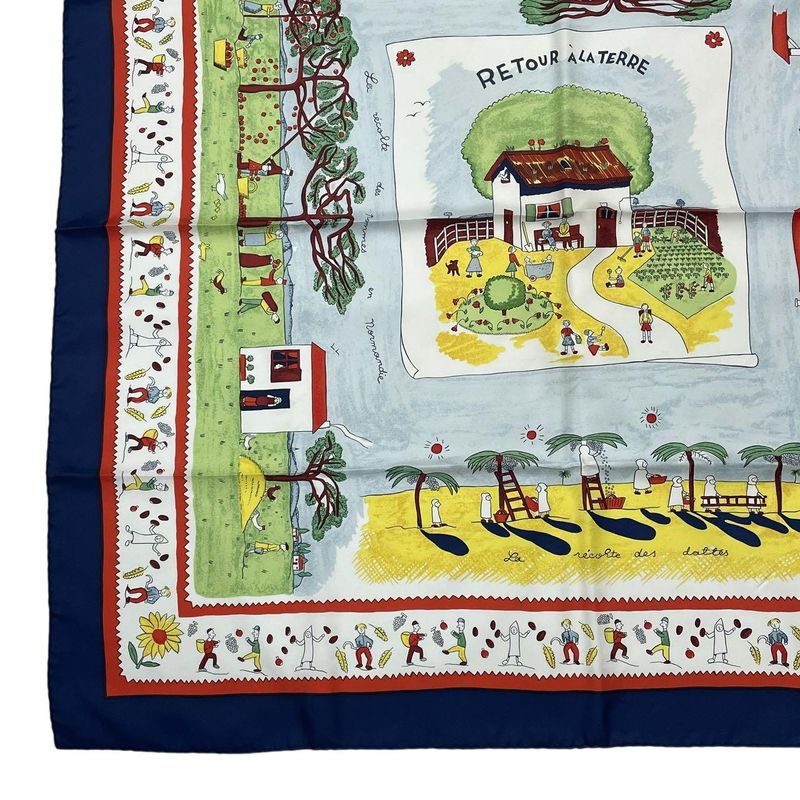 Hermes Carre 90 RE TOUR A LA Terre Return To Home Silk Scarf Navy — view 5