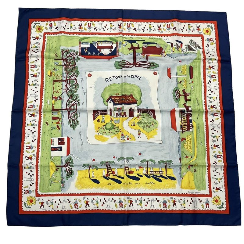 Hermes Carre 90 RE TOUR A LA Terre Return To Home Silk Scarf Navy — view 2