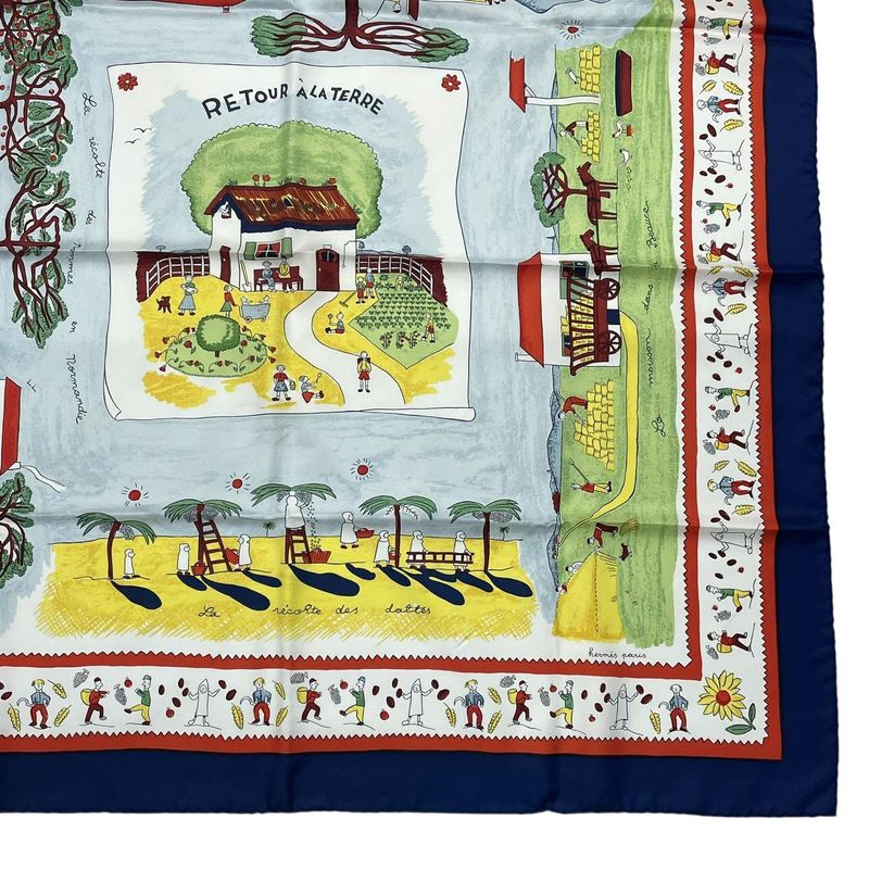 Hermes Carre 90 RE TOUR A LA Terre Return To Home Silk Scarf Navy — view 6