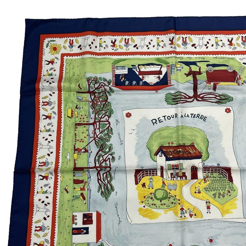 Hermes Carre 90 RE TOUR A LA Terre Return To Home Silk Scarf Navy — view 3
