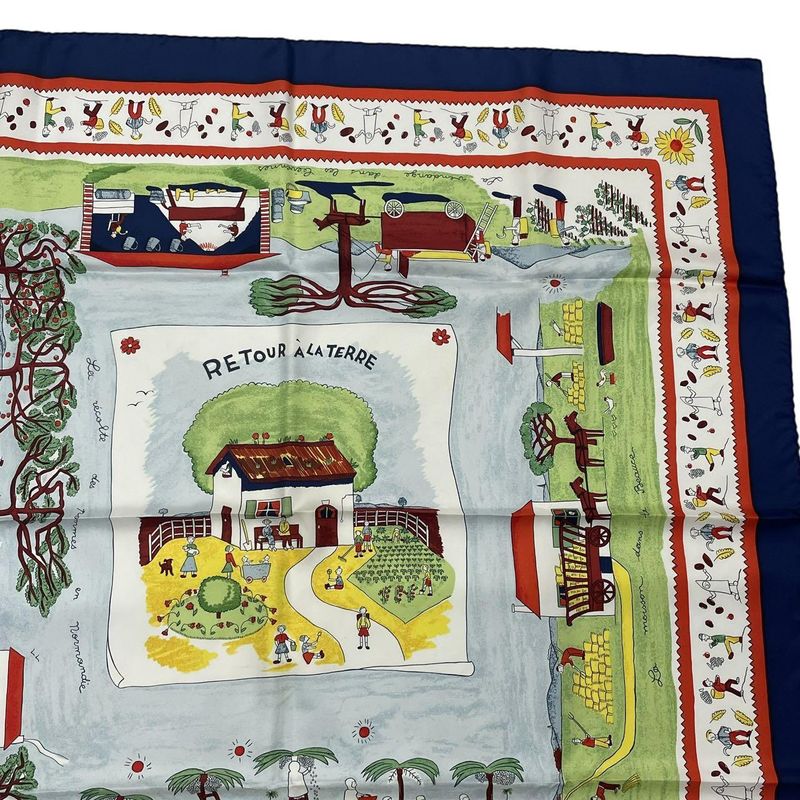 Hermes Carre 90 RE TOUR A LA Terre Return To Home Silk Scarf Navy — view 4